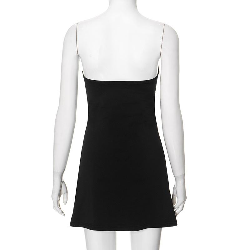 Metal applique hollow out solid tube mini dress
