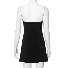 Metal applique hollow out solid tube mini dress