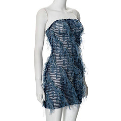 Sheer mesh textured stitch tube mini dress  | samba dress