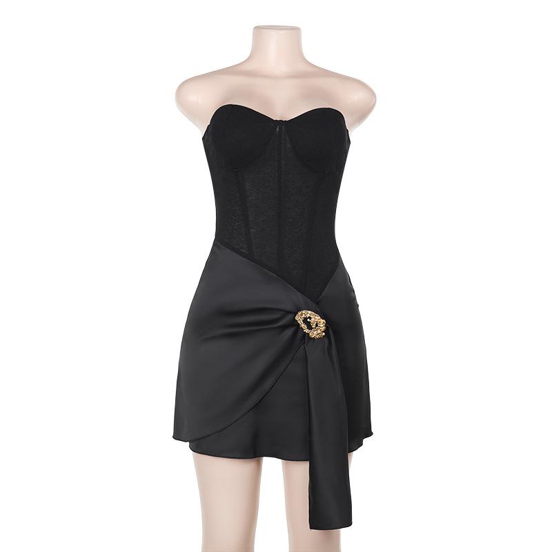 Sweetheart neck bustier metal applique tube mini dress
