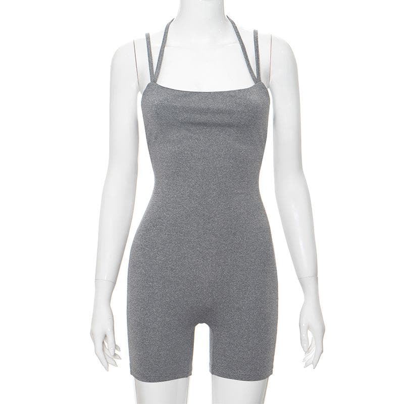 Halter solid sleeveless backless square neck romper