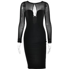 Long sleeve mesh patchwork button midi dress  | red tango dress