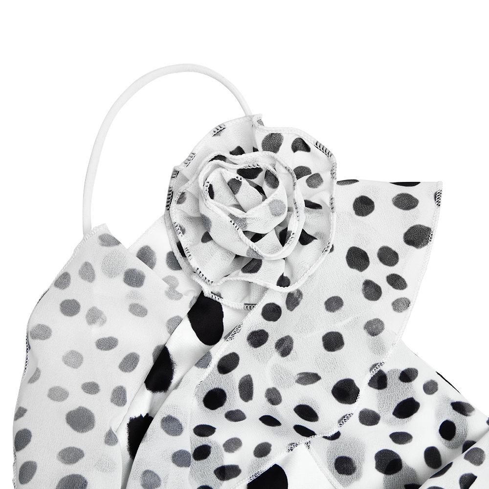 Polka dot flower applique ruffle cami maxi dress