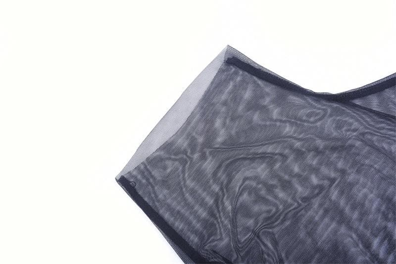 Sheer mesh see through one shoulder irregular gloves bodysuit