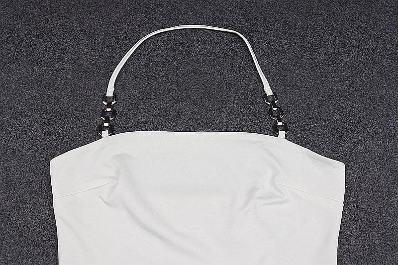 Halter metal chain hollow out backless solid mini dress