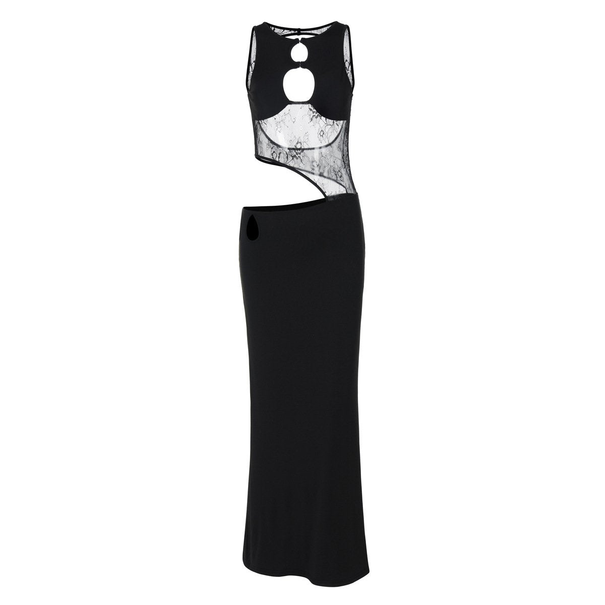 Sleeveless hollow out mesh maxi dress