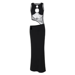 Sleeveless hollow out mesh maxi dress