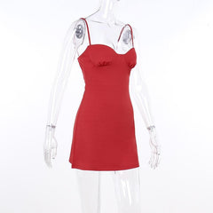 Sweetheart neck ruched solid backless cami mini dress  | red tango dress