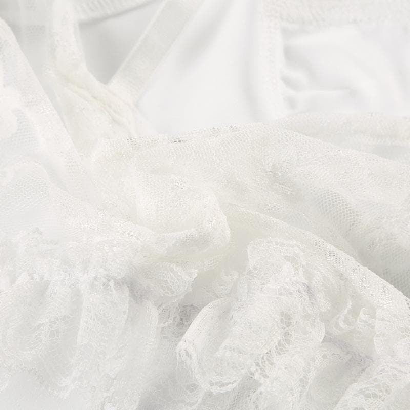 Satin patchwork lace bowknot ruffle ruched cami top