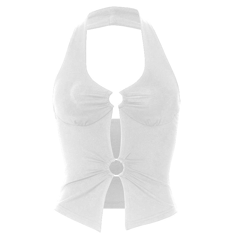 Halter v neck o ring backless top