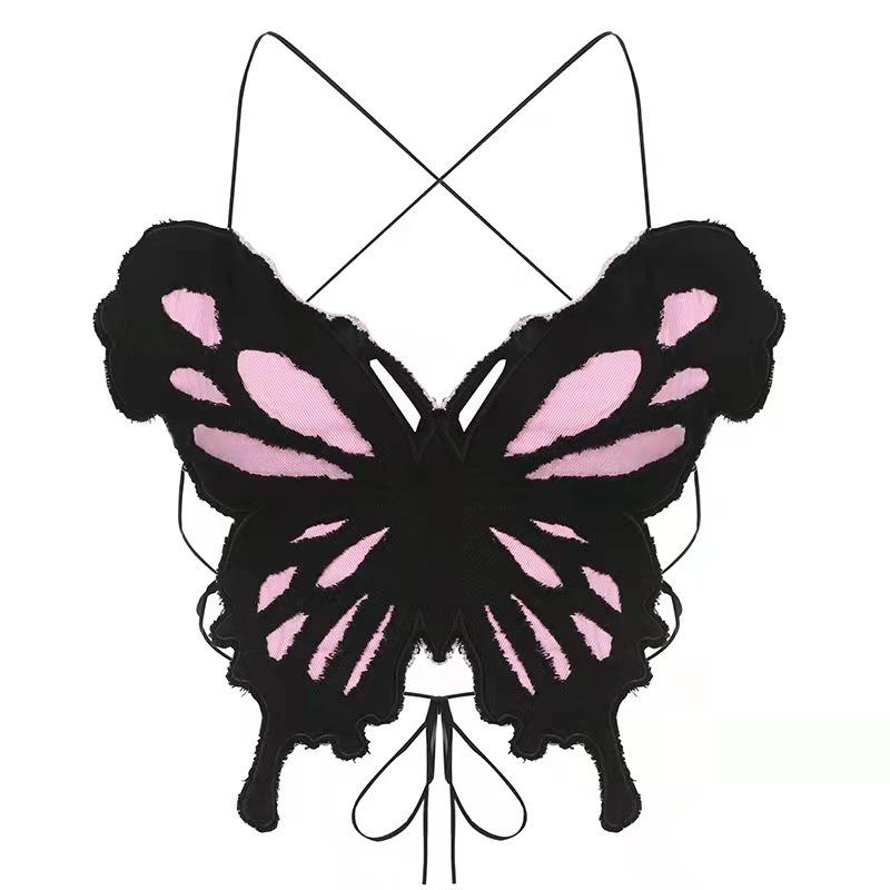 Butterfly pattern backless corss back cami top
