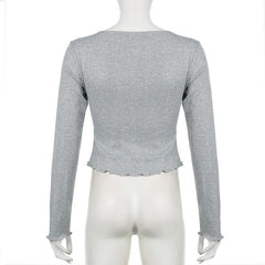 Square neck long sleeve bowknot ruffle top