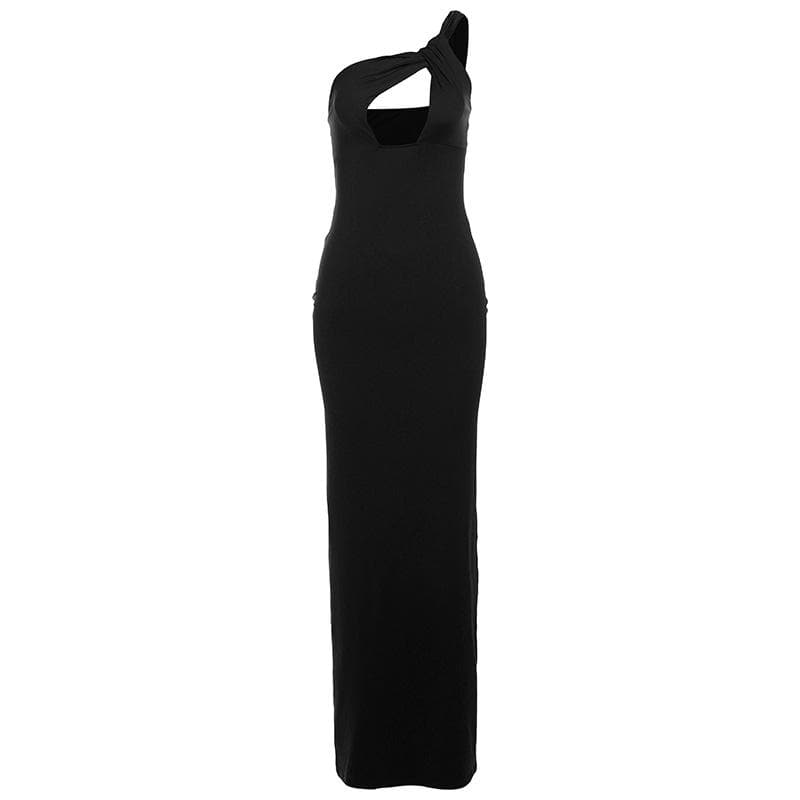 One shoulder ruched hollow out solid cami cut out maxi dress  | red tango dress