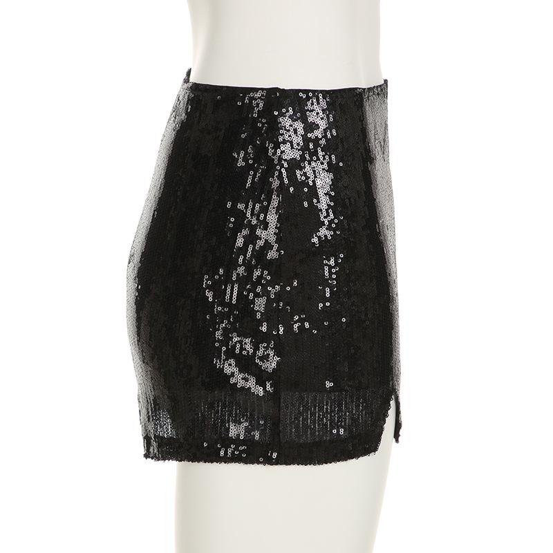 Glitter slit knitted mini skirt