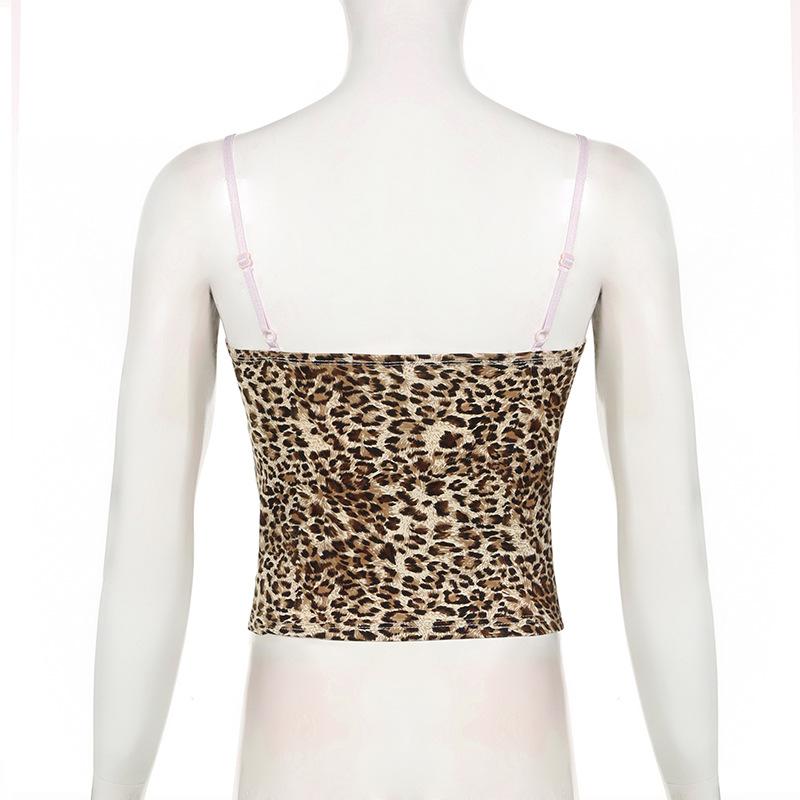 Leopard print lace hem patchwork cami top