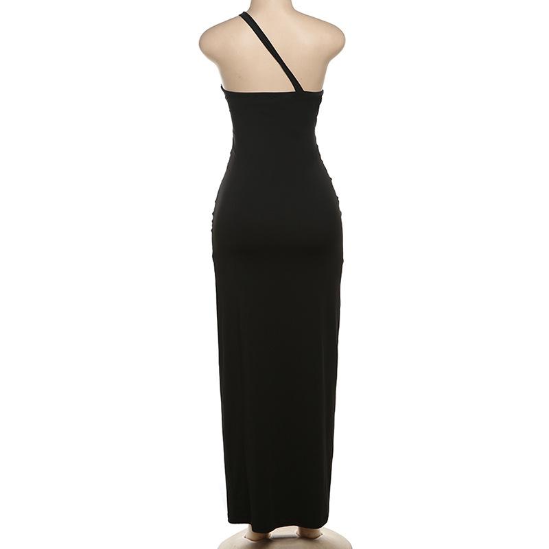 One shoulder hollow out metal applique maxi dress  | red tango dress