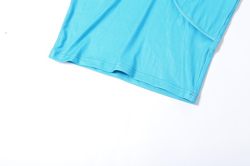 Short sleeve crewneck stitch contrast hollow out midi dress