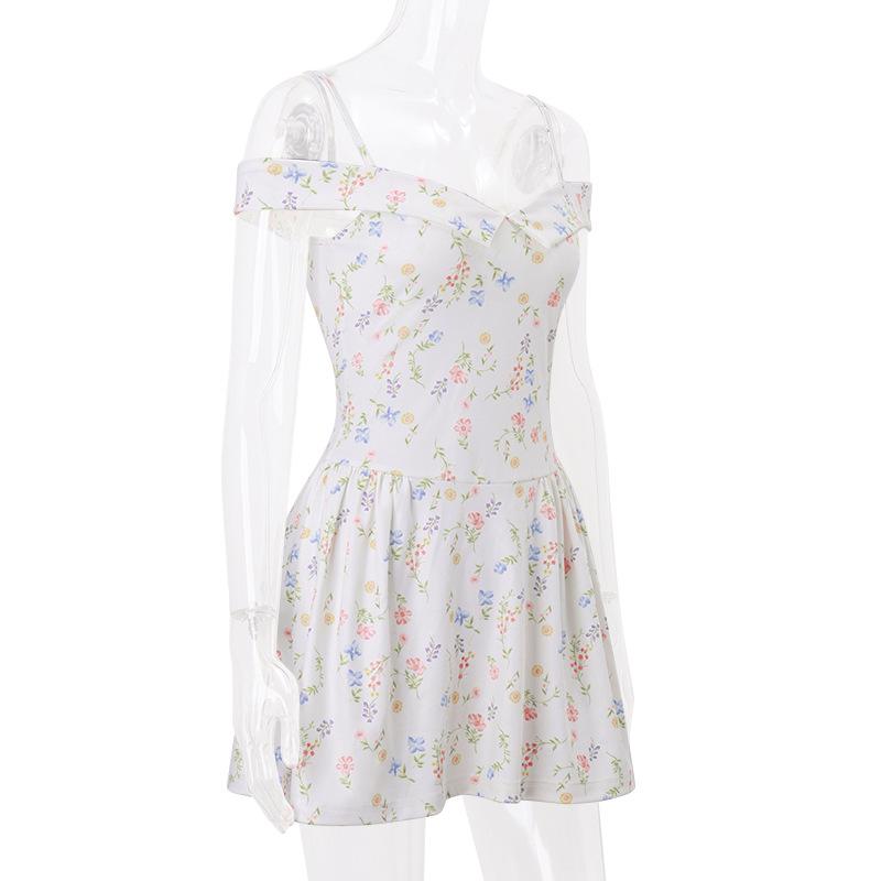 Turnover collar off shoulder zip-up cami mini dress