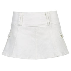 A line zip-up cargo pocket solid medium rise denim midi skirt