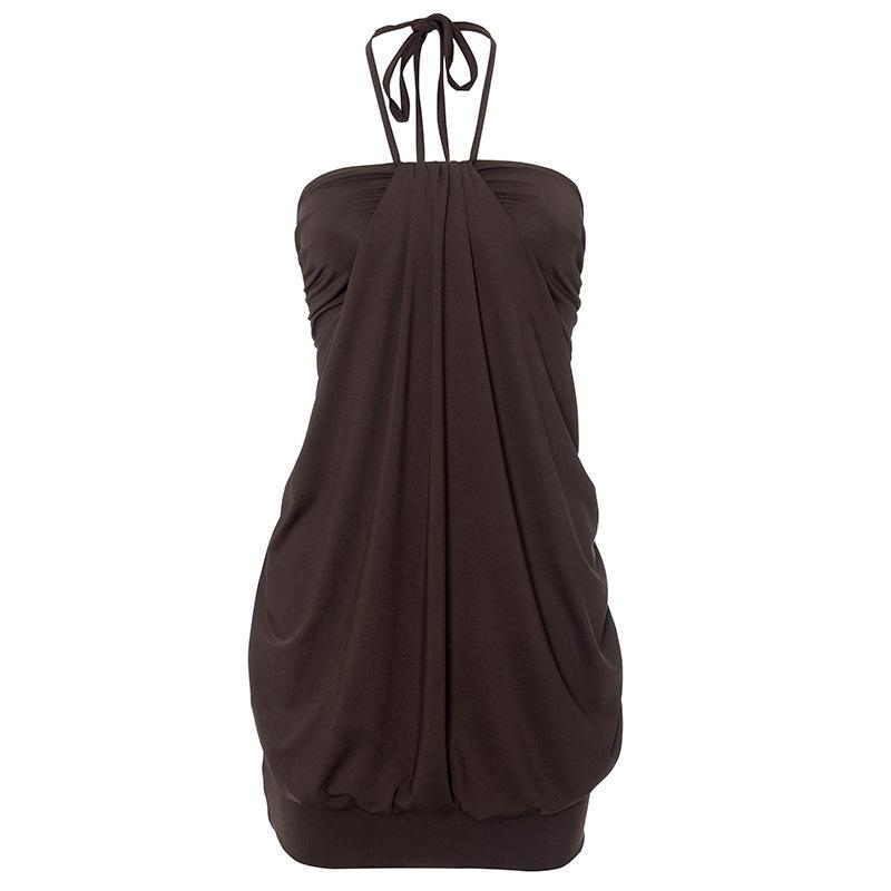Halter backless ruched solid mini dress