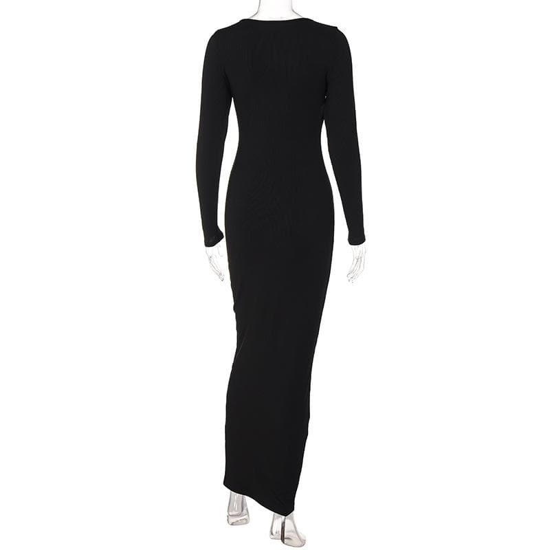 Long sleeve solid u neck maxi dress  | red tango dress