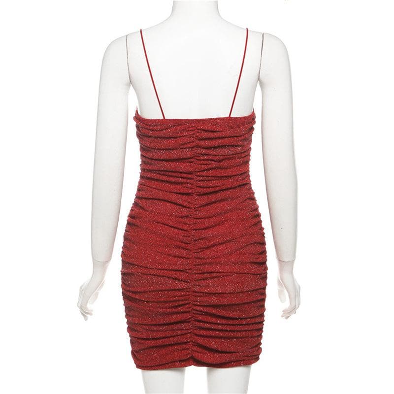 Glitter ruched backless solid cami mini dress  | red tango dress