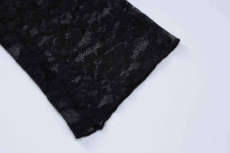 Long sleeve hollow out see through lace crop cut out top