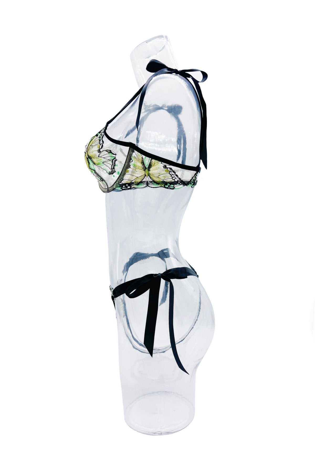 Sweetheart neck butterfly embroidery lingerie set