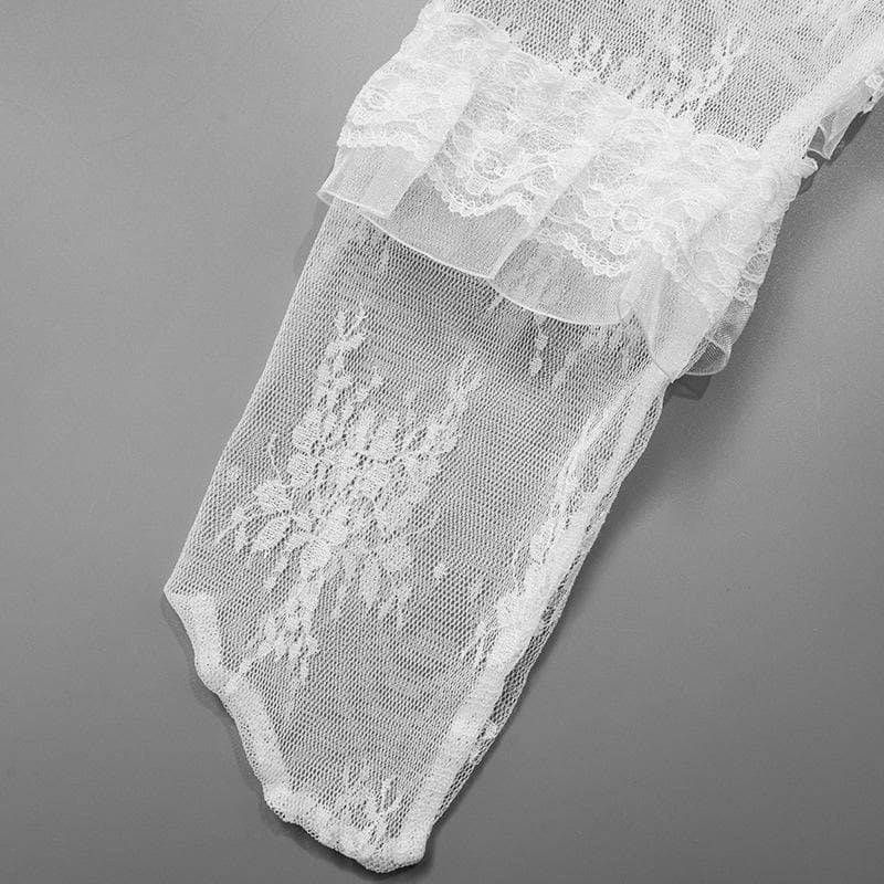 Lace ruffle solid stitch thigh high socks