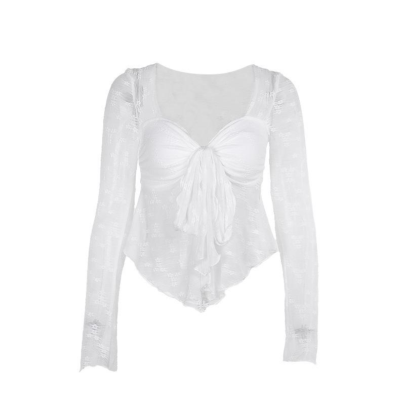 Long sleeve knotted flower pattern top