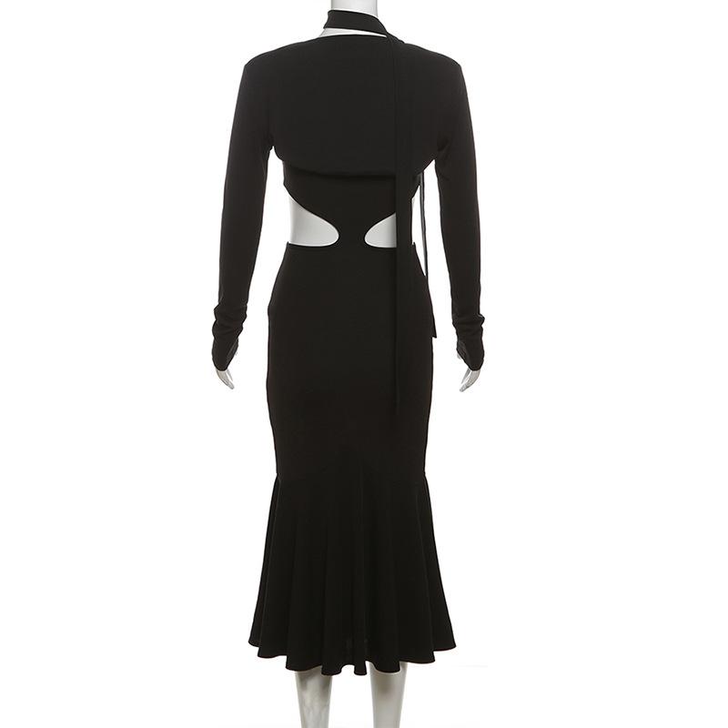 Long sleeve sweetheart neck shrug 2 piece hollow out maxi dress