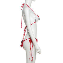 Self tie halter knitted backless contrast pant set
