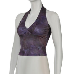 Halter v neck tie dye backless top