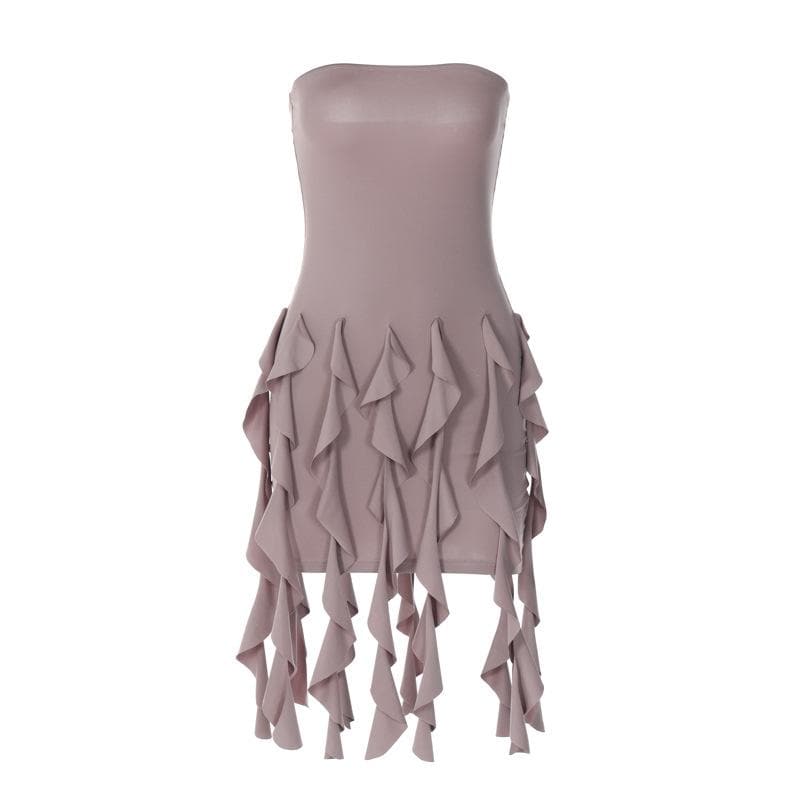 Ruffle backless sleeveless solid tube mini dress  | red tango dress