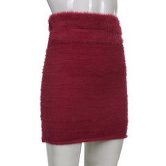 Fluffy solid hollow out mini skirt