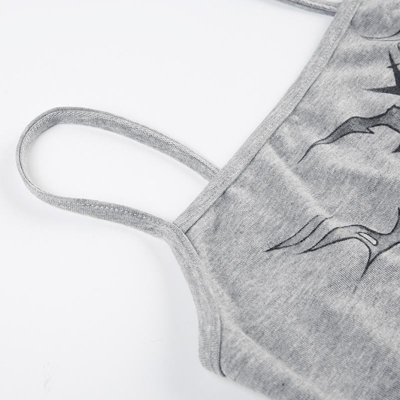 U neck print backless contrast cami top