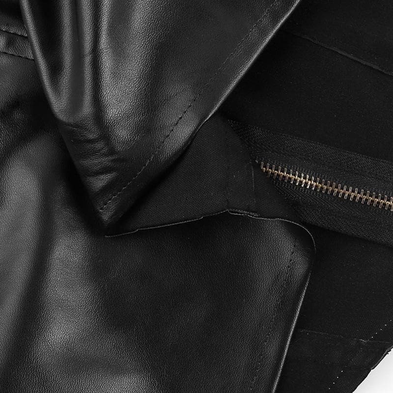 Contrast patchwork zip-up long sleeve PU leather to top jacket