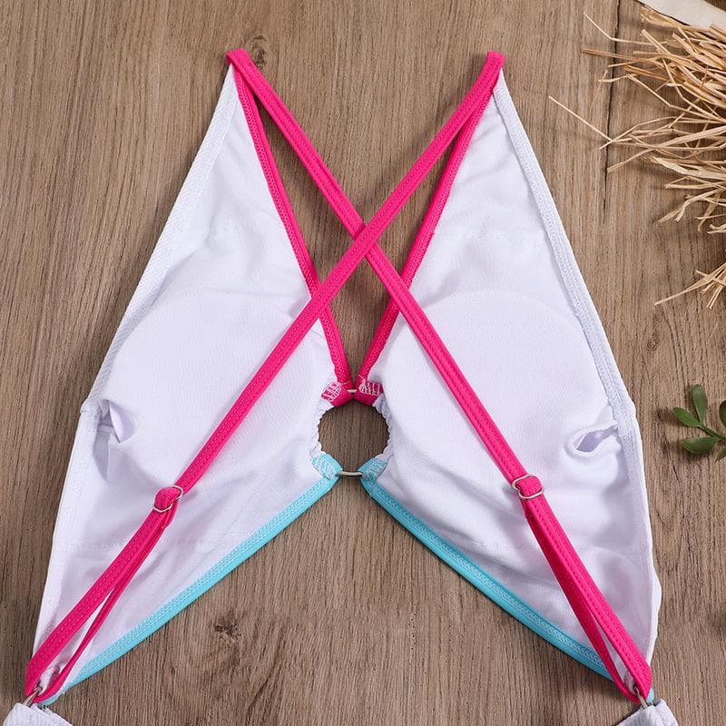Contrast o ring cross back backless one piece swimwear