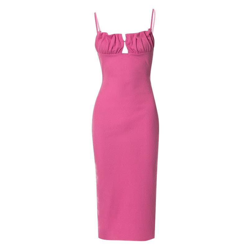 Sleeveless solid ruched ribbed backless cami dress  | red tango dress