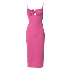 Sleeveless solid ruched ribbed backless cami dress  | red tango dress