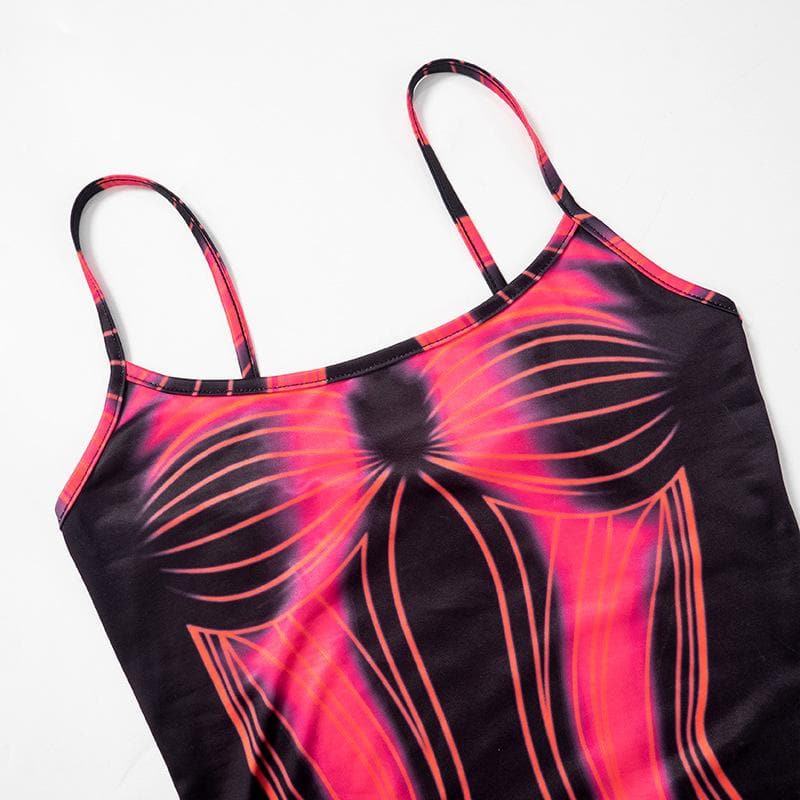Body print contrast square neck backless cami maxi dress  | red tango dress