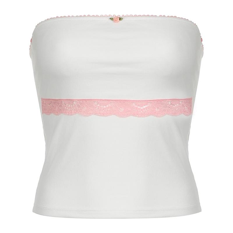 Lace hem flower applique tube top