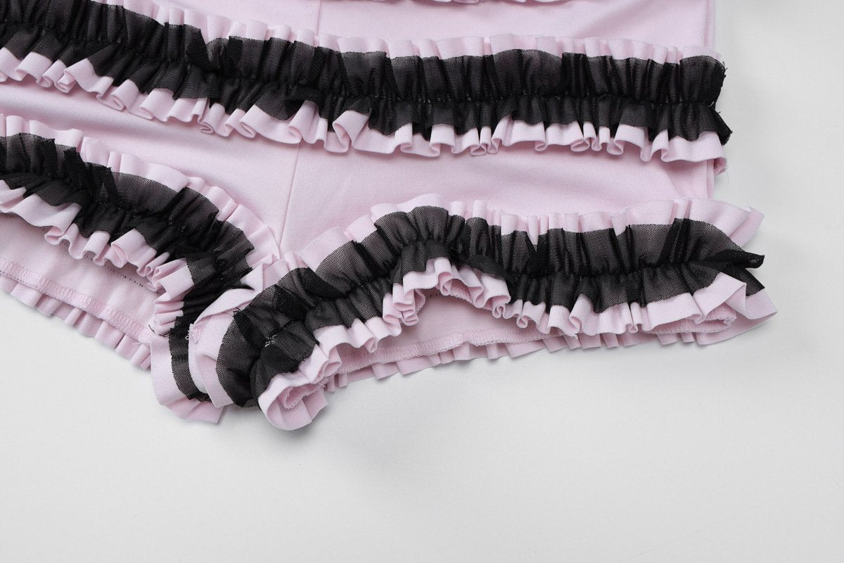 Ruffle ruched knotted stitch cami pant set