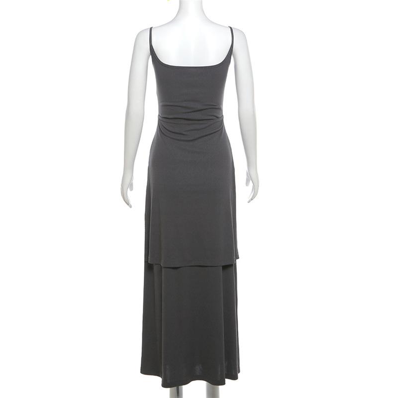 U neck knotted solid backless cami maxi dress