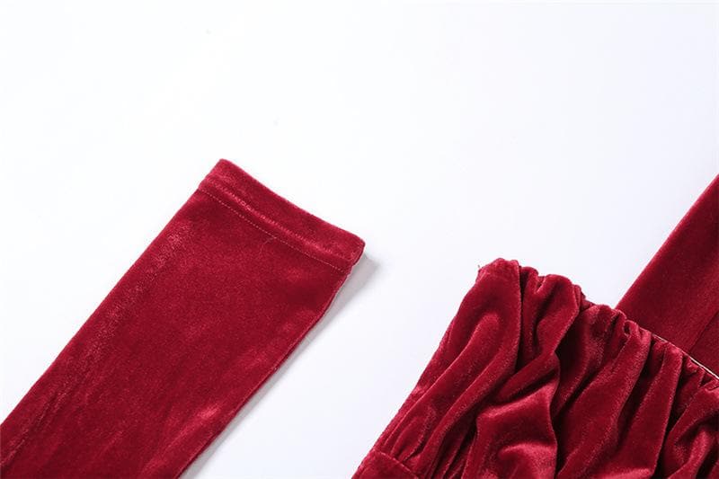 Velvet solid ruched gloves halter mini dress  | red tango dress
