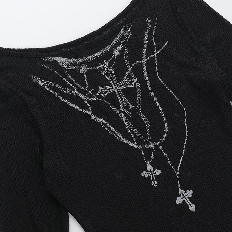 Long sleeve drawstring cross pattern knitted top