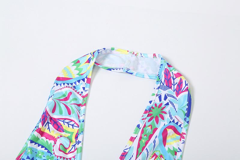 Halter deep V neck print backless contrast jumpsuit