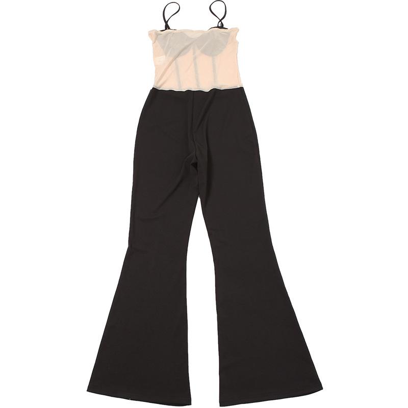 Beaded mesh patchwork cami jumpsuit