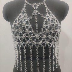 Halter o ring hollow out crystal tassels top