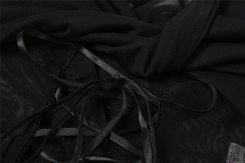 Ruched lace up mesh cami solid bodysuit